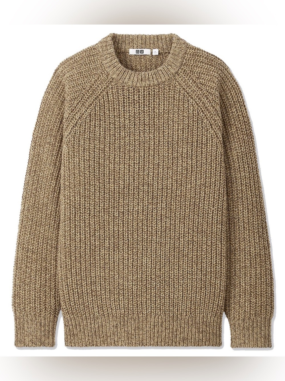 Uniqlo U "Low Gauge Knit Crew Neck" Fisherman Sweater Brown Sz Medium Wool Blend